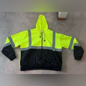 High-Vis Two-Tone Hooded Safety Zip Jacket - Neon Yellow & Black size 5X NEW